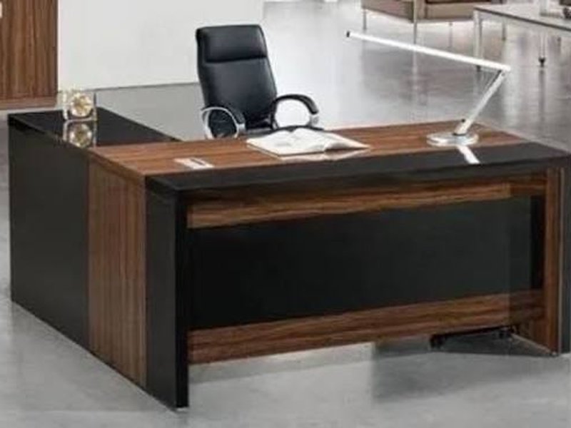 Modern walnut and black executive L-shape desk